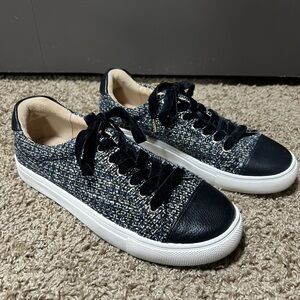LOFT Tweed Navy Blue Sneakers with Velvet Laces, Size 7